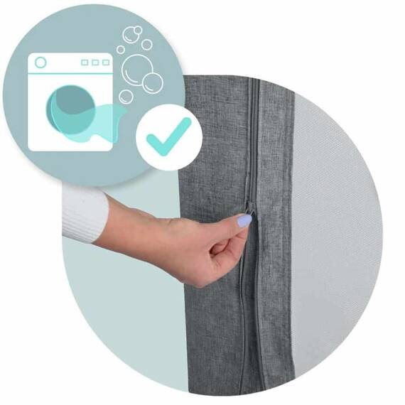 Bariera de protectie pat copii, cadru durabil din metal, plasa durabila si respirabila, 100% poliester, husa lavabila, design modular, cu buzunar functional, 160 x 70-100 cm, gri - 6- Roveli