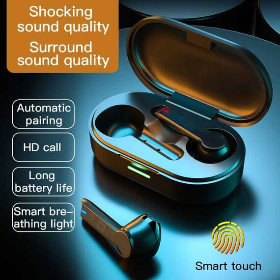 Casti Wireless DacEnergy©, Bluetooth 5.0, microfon incorporat, IPX7 Impermeabil, control volum, atingere inteligenta, activare vocala Siri, design ergonomic, culoare alb - 6- Roveli