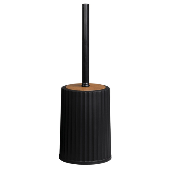 Perie WC, polipropilena si ABS, montaj stativ, design modern, 11.9 x 11.9 x 34 cm, negru si lemn - - Roveli