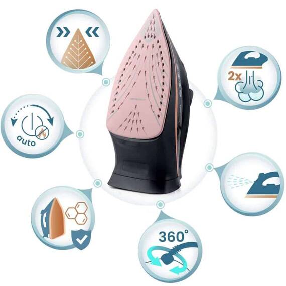 Fier de calcat cu abur, talpa ceramica, oprire automata, autocuratare, protectie la supraincalzire, rezervor de apa de 360 ml, abur vertical, reglare a temperaturii, 3000 W, negru - 3- Roveli