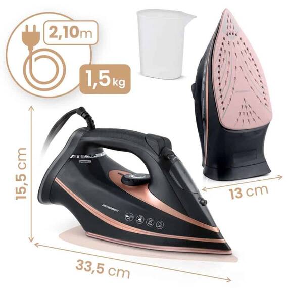Fier de calcat cu abur, talpa ceramica, oprire automata, autocuratare, protectie la supraincalzire, rezervor de apa de 360 ml, abur vertical, reglare a temperaturii, 3000 W, negru - 6- Roveli