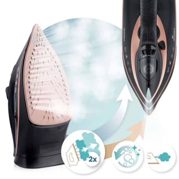 Fier de calcat cu abur, talpa ceramica, oprire automata, autocuratare, protectie la supraincalzire, rezervor de apa de 360 ml, abur vertical, reglare a temperaturii, 3000 W, negru - 9- Roveli