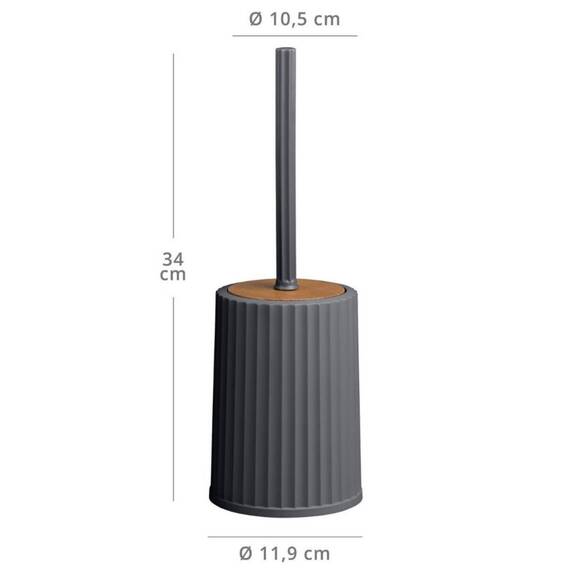 Set accesorii baie, realizat din plastic, cos gunoi, perie WC, dozator sapun lichid, pahar baie pentru igiena personala si sapuniera, culoarea antracit si lemn - 9- Roveli