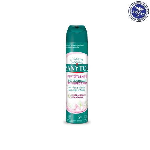 ​SANYTOL Dezinfectant Dezodorizant pentru Aer, Suprafete si Textile – Flori Albe, 300 ml - - Roveli