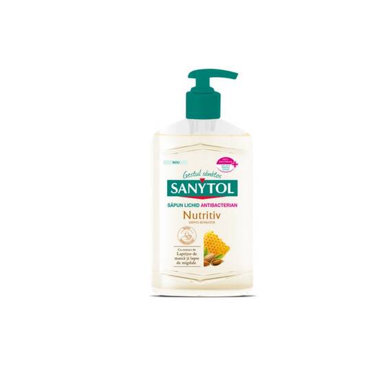 ​SANYTOL Sapun Lichid Antibacterian Nutritiv – Lapte de Migdale si Laptisor de Matca, 250 ml - - Roveli
