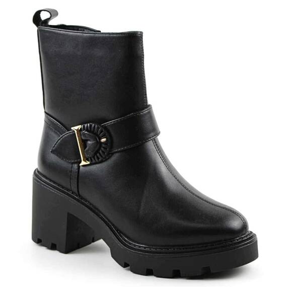 Ghete imblanite de dama , cu catarama​ aurie BH206-1-BLACK, Culoare (12): Negru, Marime (12): 37** - 2- Roveli