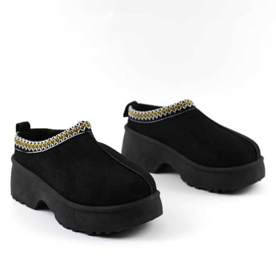 ​Papuci imblaniti de dama , tip UG , cu platforma BK-301-BLACK, Culoare (12): Negru, Marime (12): 39 - 3- Roveli