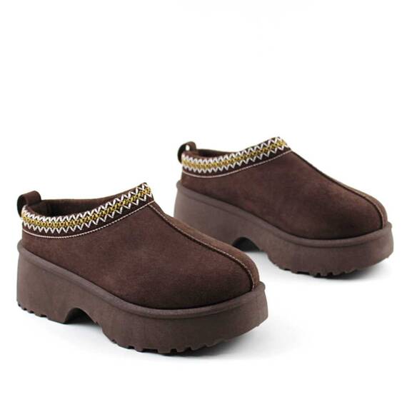 ​Papuci imblaniti de dama , tip UG , cu platforma BK-301-BROWN, Culoare (12): Maro, Marime (12): 37 - 3- Roveli