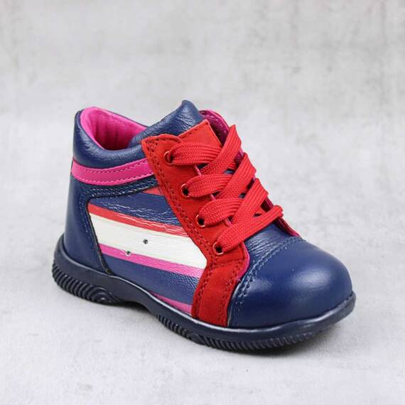 Ghete sport pentru copii , PRIMII PASI , din piele naturala 3234-MULTICOLOR/ROSU, Culoare (12): Bleumarin, Marime (12): 38 - - Roveli