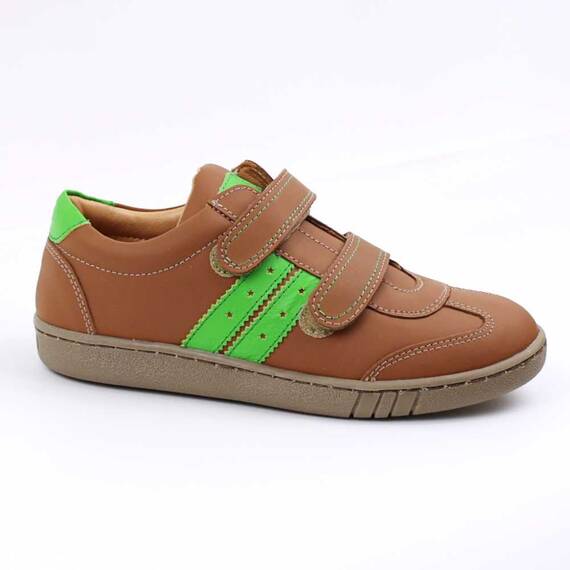 Pantofi casual ,unisex , pentru copii , din piele naturala 3229-COGNAC/VERDE/G, Culoare (12): Camel, Marime (12): 34 - - Roveli