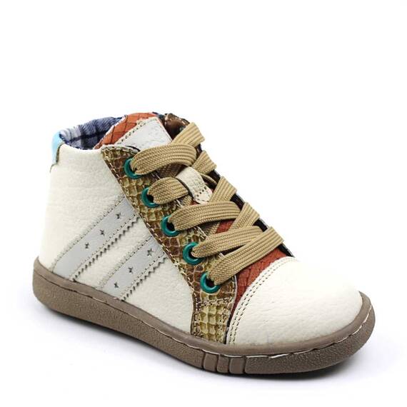 Ghete sport pentru copii , captusite , din piele naturala 3197-CREM/COGNAC, Culoare (12): Crem, Marime (12): 28 - - Roveli