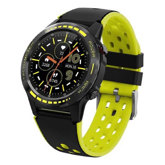 Ceas SmartWatch DacEnergy©, Android/IOS, Impermeabil IP67, GPS incorporat pentru trasee de miscare sportive, monitorizare ritm cardic, tensiune arteriala, somn, memento sedentar, culoare negru/galben - - Roveli