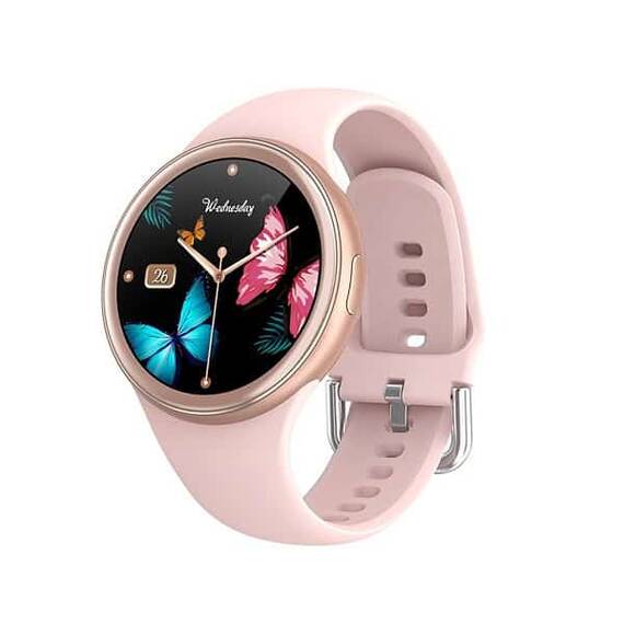 SmartWatch DacEnergy©, ecran IPS HD de 1,09 inch, monitorizare somn, fitness, ritm cardiac, memento prin SMS, WeChat, e-mail, curea de ceas din silicon, auriu si roz - - Roveli