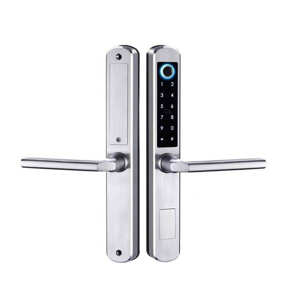 Incuietoare inteligenta DacEnergy©, deblocare APP Bluetooth/card /amprenta/cod/cheie mecanica, pentru usa din lemn/aluminiu/culisanta , culoare gri - - Roveli