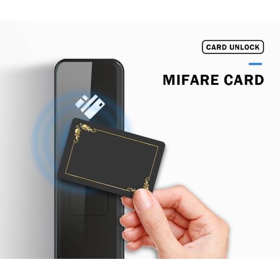 Incuietoare inteligenta DacEnergy©, pentru hotel, apartament, camin, pensiune, material aluminiu, deblocare card RFID / cheie, pentru usa din lemn, negru/argintiu - 2- Roveli