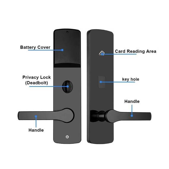 Incuietoare inteligenta DacEnergy©, pentru hotel, material otel inoxidabil, deblocare Card RFID / Cheie, pentru usa din lemn, negru - 2- Roveli