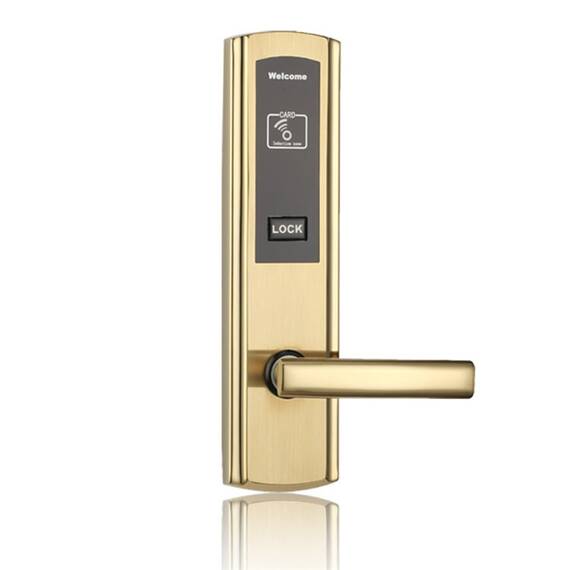 Incuietoare inteligenta DacEnergy©, pentru hotel, material otel inoxidabil, deblocare Card RFID / Cheie mecanica, pentru usa din lemn, auriu - - Roveli