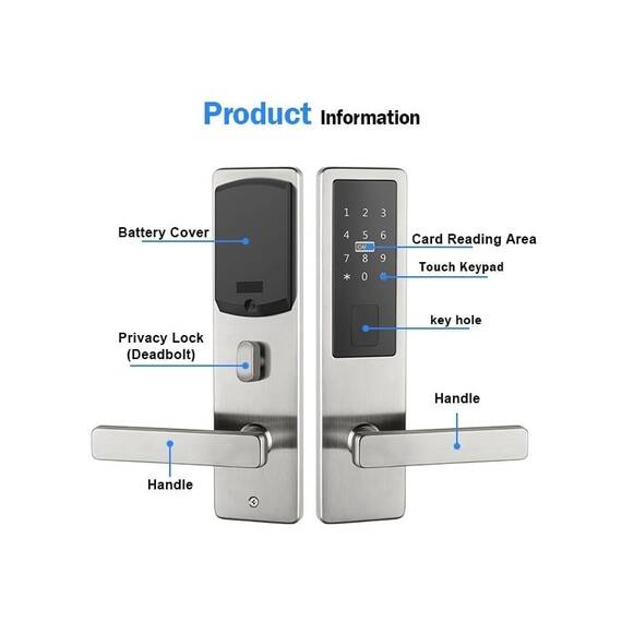 Incuietoare inteligenta DacEnergy©, pentru hotel, apartament, motel, material otel inoxidabil, deblocare Aplicatie TTLock / TTHotel / Card RFID / Cheie, culoare argintiu - 4- Roveli