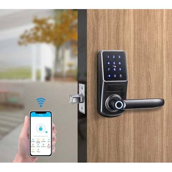 Incuietoare inteligenta DacEnergy©, pentru Acasa / Apartament / Airbnb / Vila, material aliaj de aluminiu, deblocare Amprenta / aplicatie / cod / card RFID / cheie, pentru usa din lemn / metal, culoare argintiu - 3- Roveli