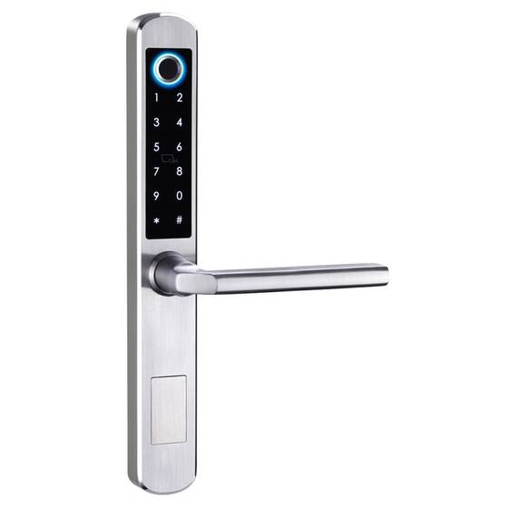 Incuietoare inteligenta DacEnergy©, deblocare APP Bluetooth/card /amprenta/cod/cheie mecanica, pentru usa din lemn/aluminiu/culisanta , culoare gri - 4- Roveli
