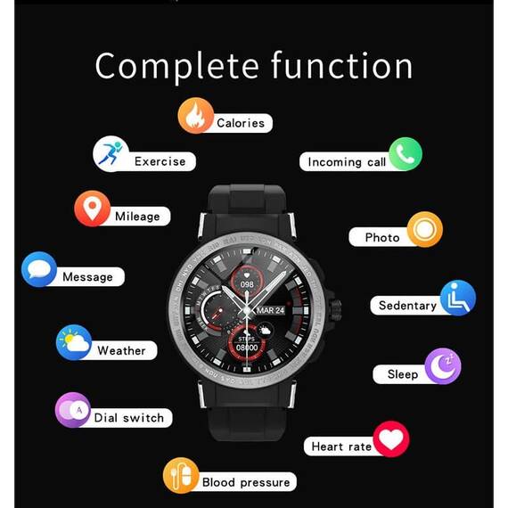 Ceas SmartWatch DacEnergy©, ecran IPS 1,28 inch, monitorizare ritm cardic, tensiune arteriala, somn, calorii, moduri sportive, rezistent la apa, negru - 5- Roveli