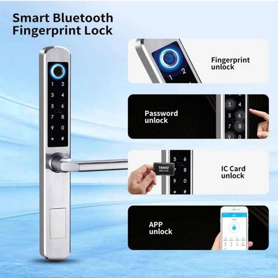 Incuietoare inteligenta DacEnergy©, deblocare APP Bluetooth/card /amprenta/cod/cheie mecanica, pentru usa din lemn/aluminiu/culisanta , culoare negru - 10- Roveli