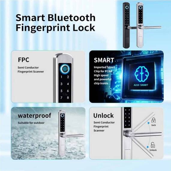 Incuietoare inteligenta DacEnergy©, deblocare APP Bluetooth/card /amprenta/cod/cheie mecanica, pentru usa din lemn/aluminiu/culisanta , culoare negru - 11- Roveli