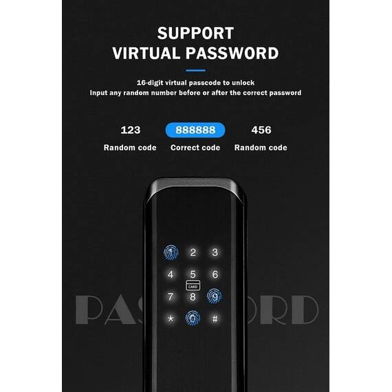 Incuietoare inteligenta DacEnergy©, pentru AcasA / Hotel / Apartament, material aliaj de aluminiu, deblocar Aplicatie TTlock / amprent digitala / parola / card RFID / cheie, pentru usa din lemn / metal, negru - 12- Roveli