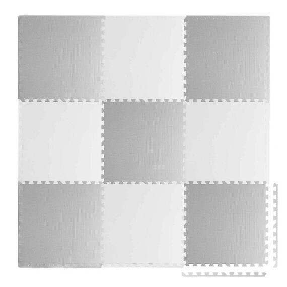 ​Covoras puzzle din spuma, 180 x 180 x 1 cm, 9 buc, culoarea gri si alb - - Roveli