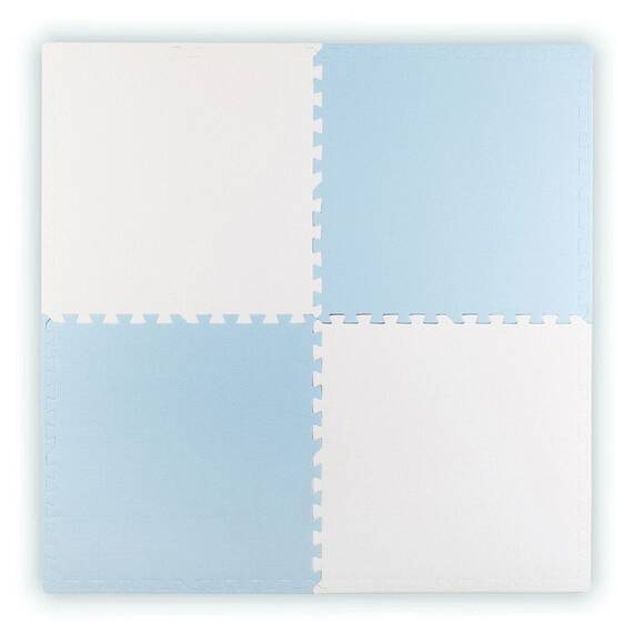 Covoras puzzle din spuma, 4 buc, ansamblat usor, impermeabil, fara BPA, alb si albastru, 120x120x1 cm - - Roveli