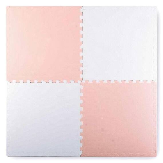 Covoras puzzle din spuma, 4 buc, ansamblat usor, impermeabil, fara BPA, alb si piersica, 120x120x1 cm - - Roveli