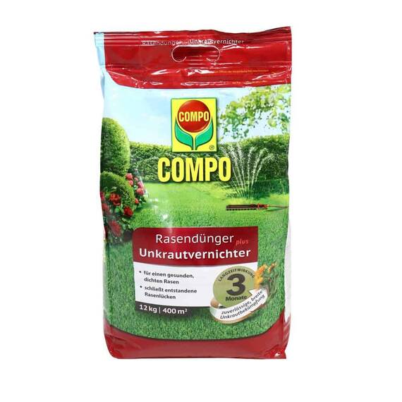 Ingrasamant gazon Compo, combinatie optima de ierbicid si fertilizator, 12 kg, 400mp, granule - - Roveli