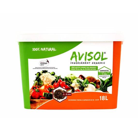 Ingrasamant organic, universal, compus 100% din dejectia de pasare, pentru fertilizare solar, gazon, 18 l - - Roveli