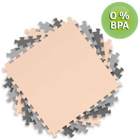​Covoras puzzle din spuma, 180x180 cm, 9 buc, antiaderent, moale, gri si piersica - 2- Roveli