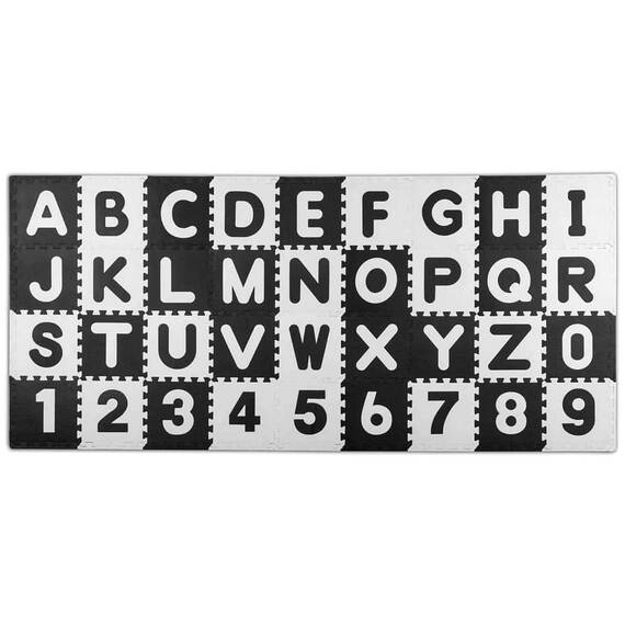 ​Covoras puzzle din spuma, imprimat cu litere si cifre, nuante de gri si negru, 30x30 cm, 36 buc - 2- Roveli