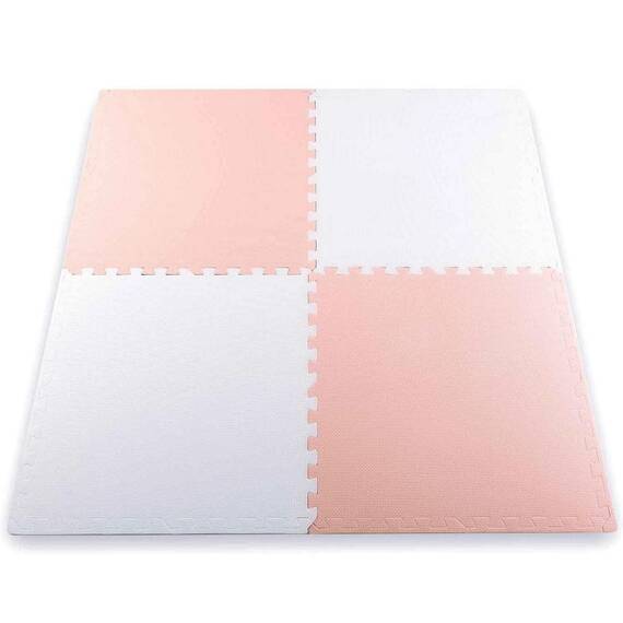 Covoras puzzle din spuma, 4 buc, ansamblat usor, impermeabil, fara BPA, alb si piersica, 120x120x1 cm - 2- Roveli