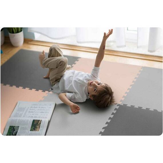 ​Covoras puzzle din spuma, 180x180 cm, 9 buc, antiaderent, moale, gri si piersica - 3- Roveli