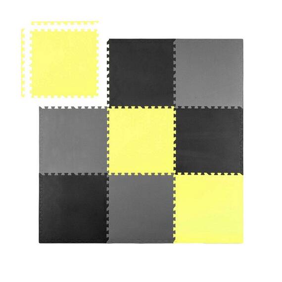 Covoras puzzle din spuma, 180x180 cm, 9 buc, antiaderent, moale, gri si galben - 3- Roveli