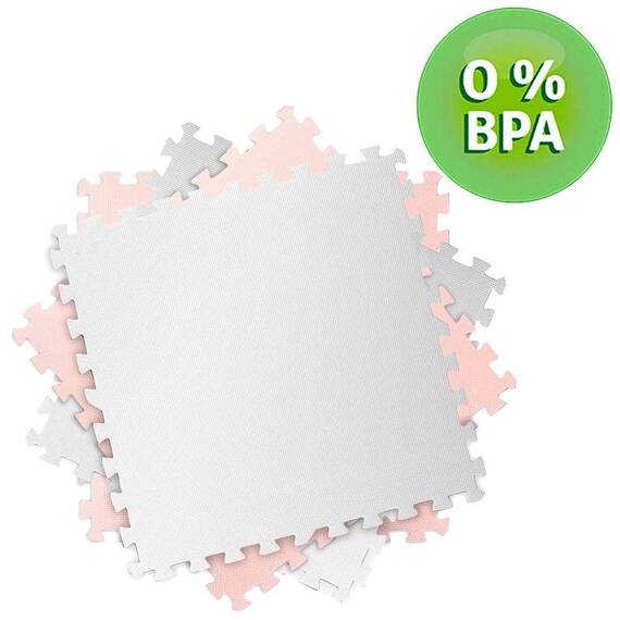 Covoras puzzle din spuma, 4 buc, ansamblat usor, impermeabil, fara BPA, alb si piersica, 120x120x1 cm - 3- Roveli
