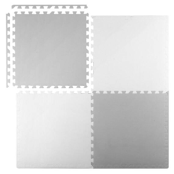 ​Covoras puzzle din spuma, 4 buc, ansamblat usor, impermeabil, fara BPA, alb si gri, 120x120x1 cm - 4- Roveli