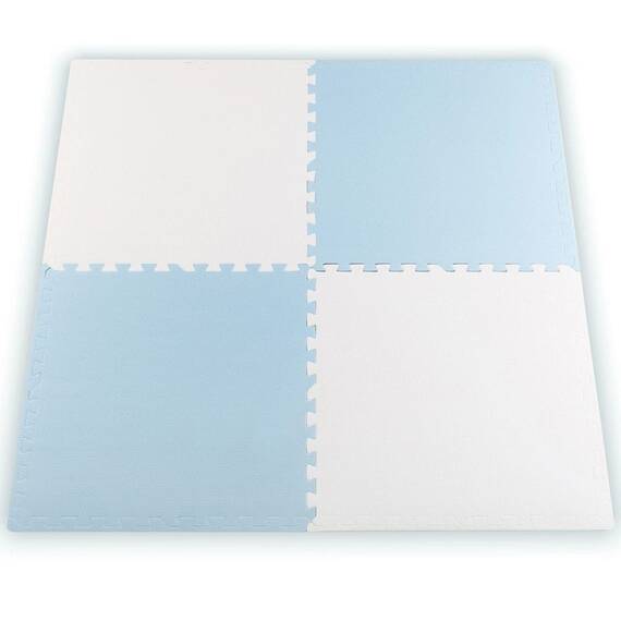 Covoras puzzle din spuma, 4 buc, ansamblat usor, impermeabil, fara BPA, alb si albastru, 120x120x1 cm - 4- Roveli