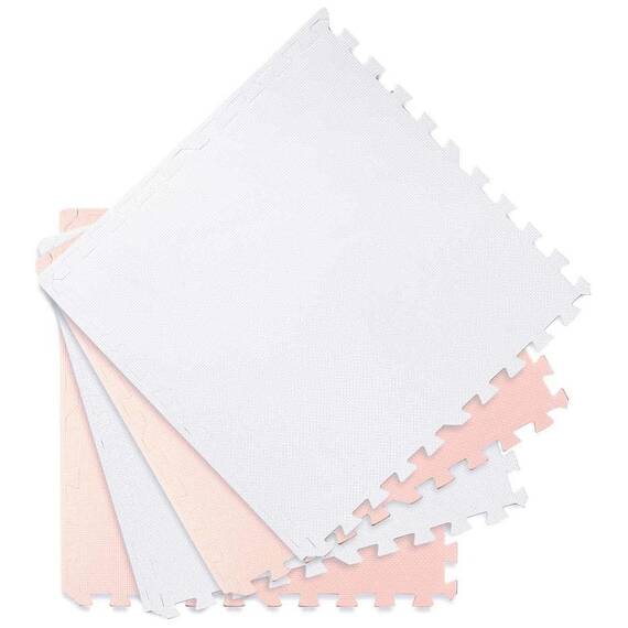 Covoras puzzle din spuma, 4 buc, ansamblat usor, impermeabil, fara BPA, alb si piersica, 120x120x1 cm - 4- Roveli