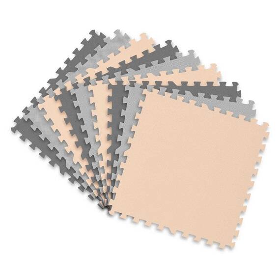 ​Covoras puzzle din spuma, 180x180 cm, 9 buc, antiaderent, moale, gri si piersica - 5- Roveli