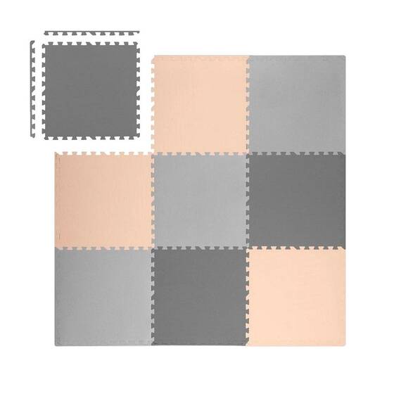 ​Covoras puzzle din spuma, 180x180 cm, 9 buc, antiaderent, moale, gri si piersica - 6- Roveli