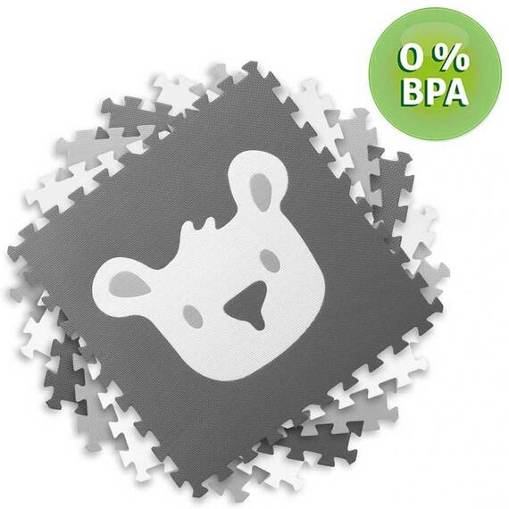 Covoras puzzle din spuma, 180x180 cm, 9 buc, antiaderent, imprimat cu animale, nuante de gri - 6- Roveli