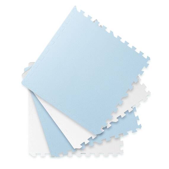 Covoras puzzle din spuma, 4 buc, ansamblat usor, impermeabil, fara BPA, alb si albastru, 120x120x1 cm - 7- Roveli