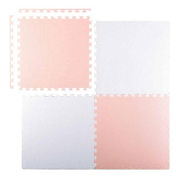Covoras puzzle din spuma, 4 buc, ansamblat usor, impermeabil, fara BPA, alb si piersica, 120x120x1 cm - 7- Roveli