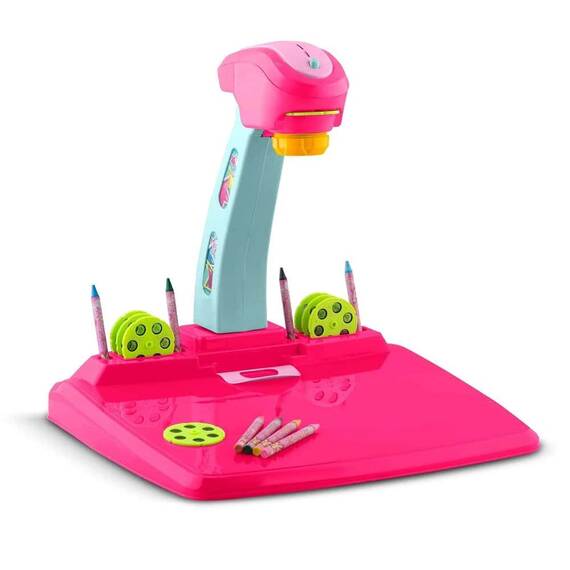 Jucarie educationala, proiector de desen, tip tabla, 8 sabloane, 36 de imagini, set de markere, 37,5 x 37,5 x 36 cm, roz - - Roveli
