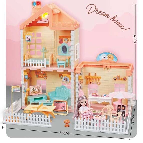 ​Casa de papusi pentru fete DacEnergy©, realizata din plastic, 2 etaje, cu mobilier pentru jocuri de simulare, 56 x 38 x 46 cm, colorata - 2- Roveli