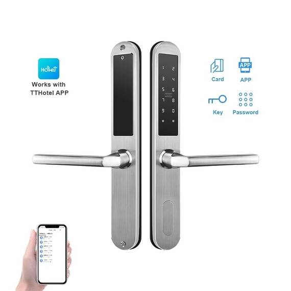 Incuietoare inteligenta pentru hotel DacEnergy©, material otel inoxidabil, deblocare cu aplicatie Bluetooth TTlock / TTHotel, cheie, card RFID, pentru usa din lemn/otel, argintiu - 5- Roveli